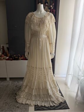 MEXICANA Cream Lace Boho Maxi Dress